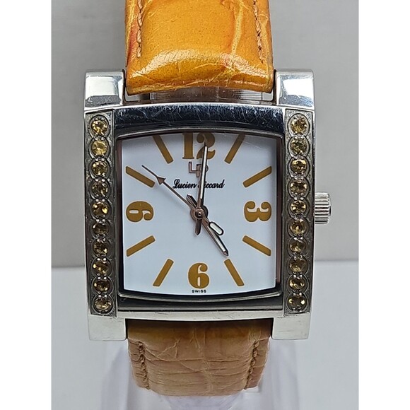 Lucien Piccard Swiss Quartz Tank Orange Crystal Bezel Womens Watch New Battery main image 5